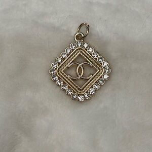 Authentic Chanel Rhinestone CC Zipper Pull Pendant Gold